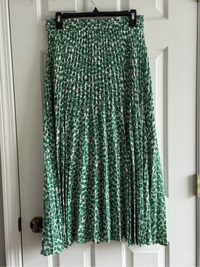 Max Studio Green Floral Pleated Midi Skirt